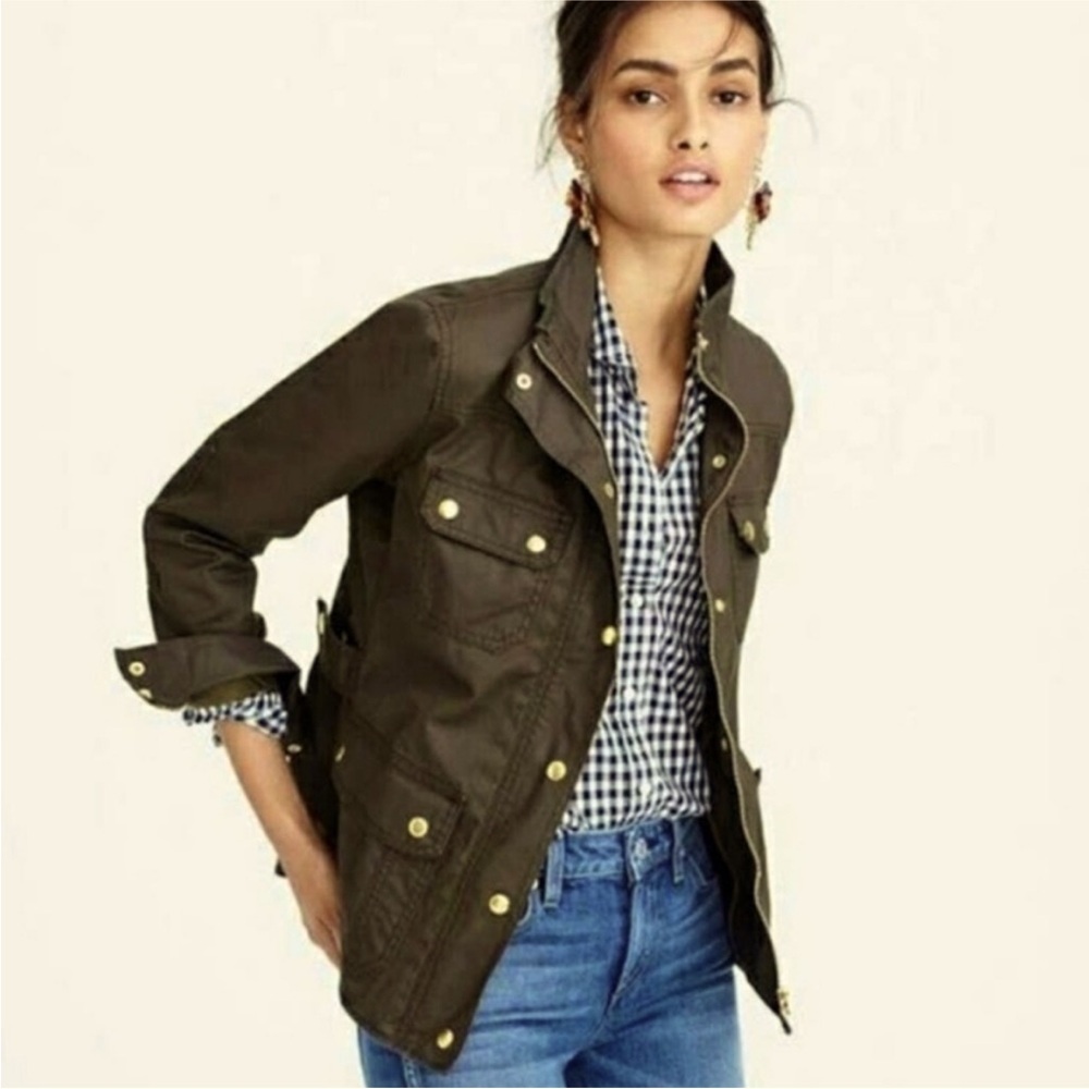 JCrew Classic Downtown Waxed Cotton Field Jacket in dark green - Size Small